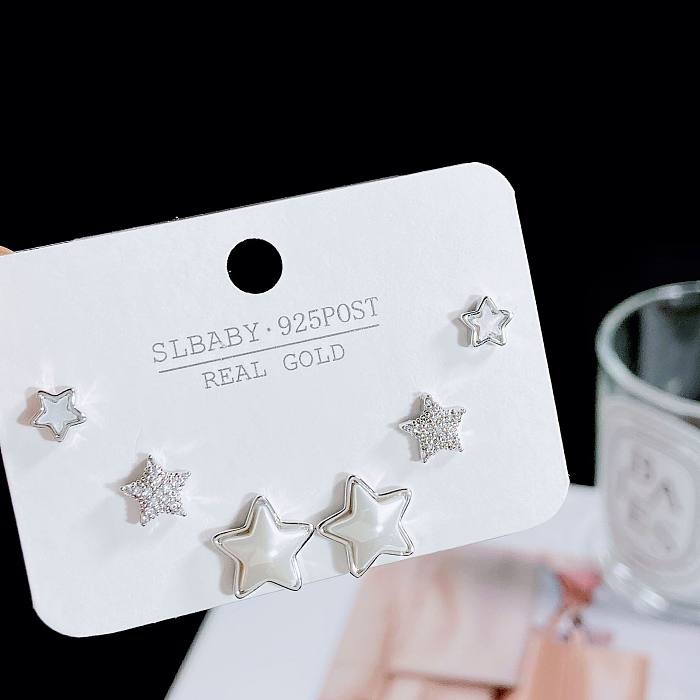Simple Style Geometric Heart Shape Bow Knot Copper Plating Inlay Artificial Gemstones Ear Studs
