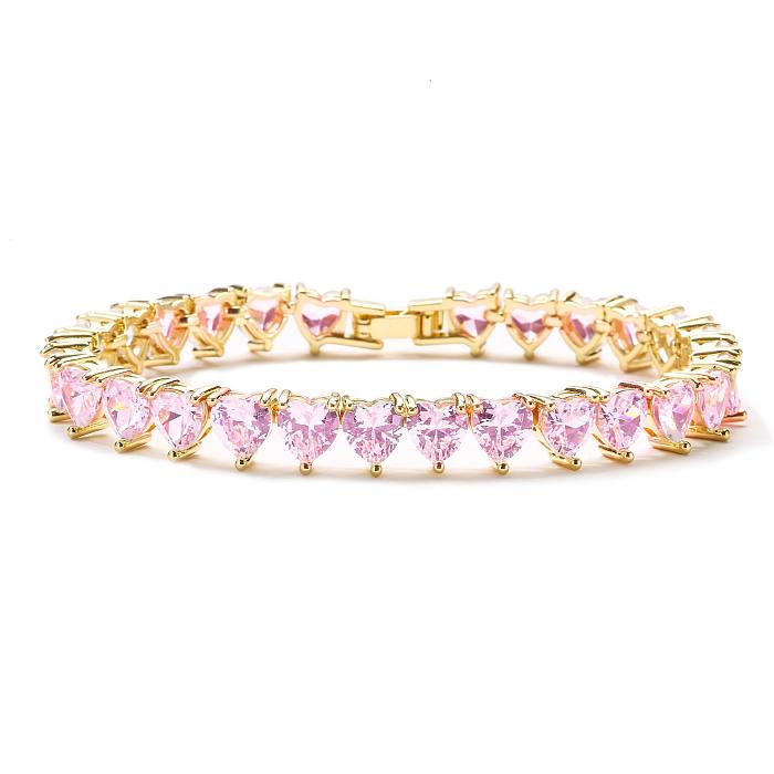 Fashion Geometric Micro-encrusted Full Zircon Heart-shaped Copper Bracelet