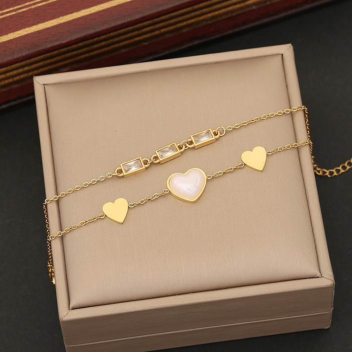 Simple Style Commute Heart Shape Stainless Steel Plating Inlay Zircon Bracelets Earrings Necklace