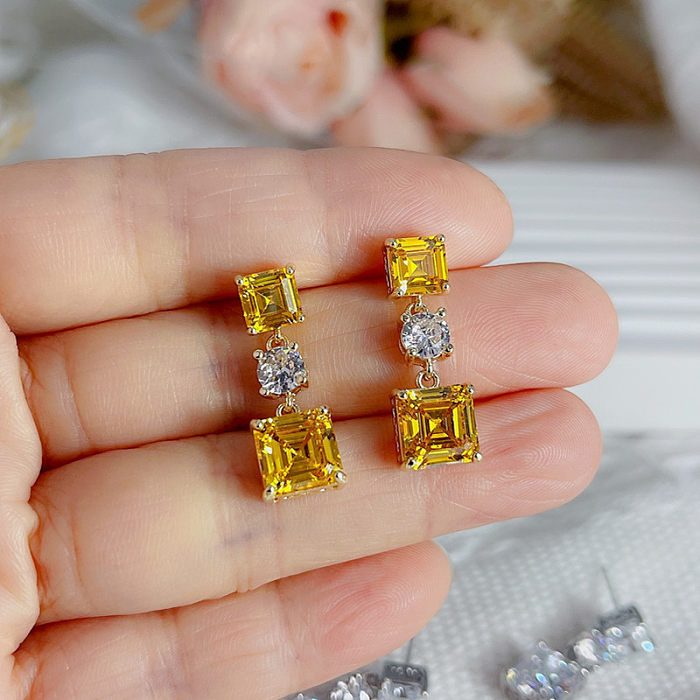 1 Pair Simple Style Commute Square Plating Inlay Copper Zircon Drop Earrings