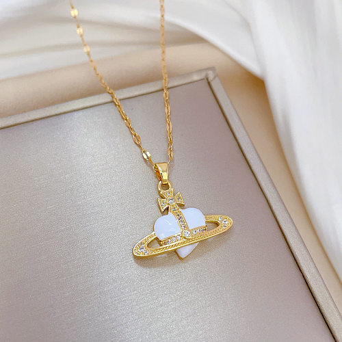 Fashion Heart Shape Titanium Steel Copper Inlay Zircon Pendant Necklace