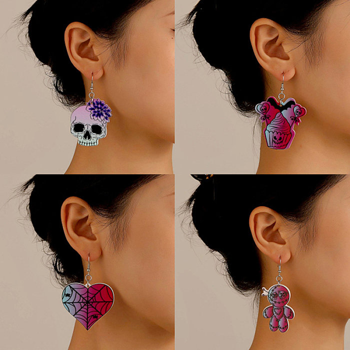 1 Piece 1 Pair Retro Funny Streetwear Heart Shape Skull Plating Arylic Copper 18K Gold Plated Gold Plated Silver Plated Drop Earrings Ear Clips Ear Studs