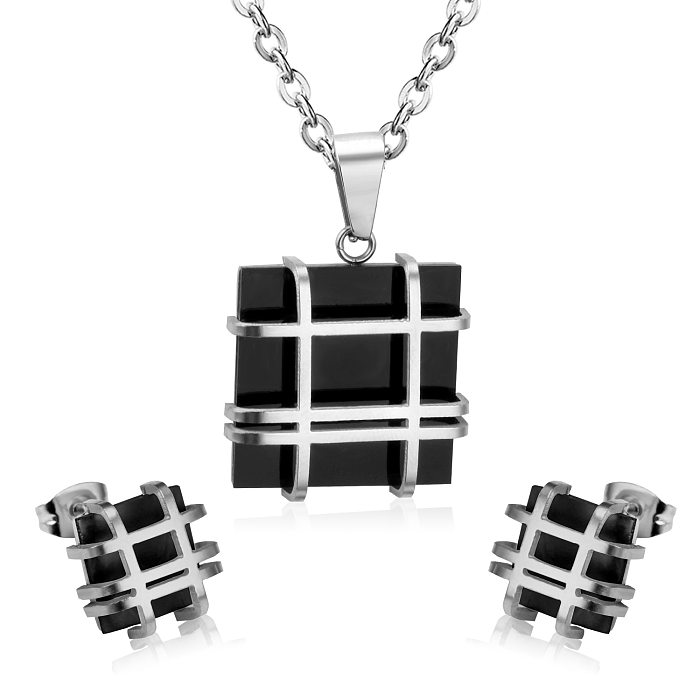 Fashion Geometric Stainless Steel Plating Zircon Earrings Necklace 1 Set