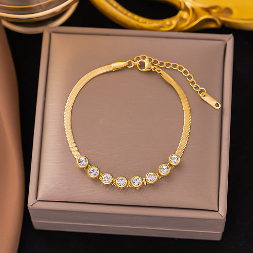 Glam Round Titanium Steel Inlay Rhinestones 18K Gold Plated Bracelets Earrings Necklace