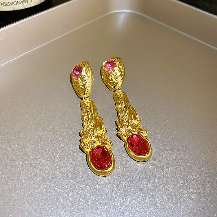 1 Pair Retro Geometric Flower Copper Inlay Rhinestones Pearl Drop Earrings
