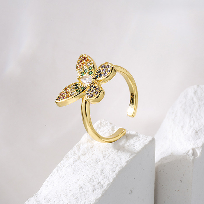 Fashion Butterfly Copper Open Ring Inlaid Zircon Zircon Copper Rings