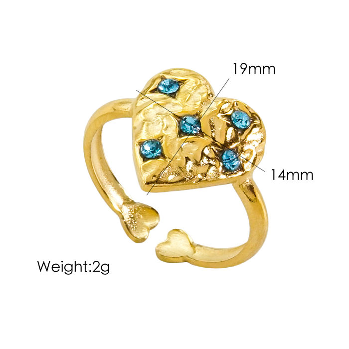 Wholesale Sweet Heart Shape Stainless Steel Plating Inlay Artificial Gemstones Open Rings