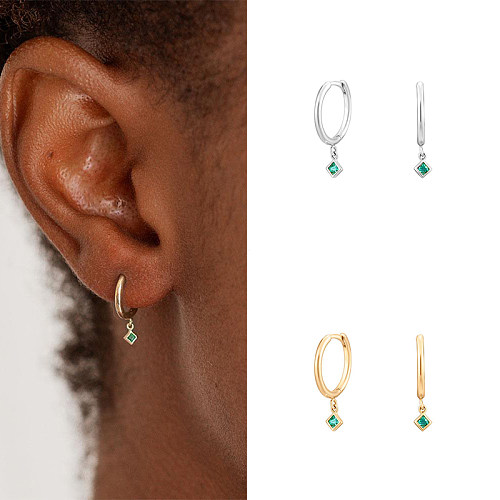 1 paire de boucles d'oreilles pendantes en cuivre et Zircon plaqué or, Style Simple, incrustation de losange