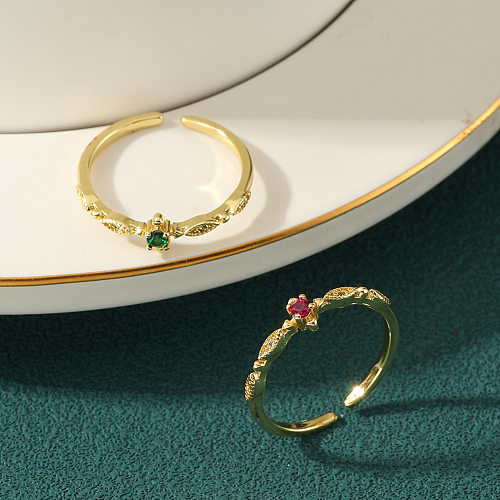 Anéis de strass redondos de estilo simples com incrustações de cobre
