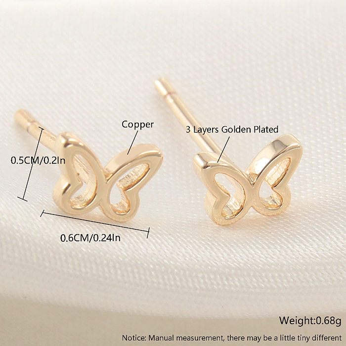 1 Pair Simple Style Heart Shape Bow Knot Plating Inlay Copper Rhinestones Gold Plated Ear Studs