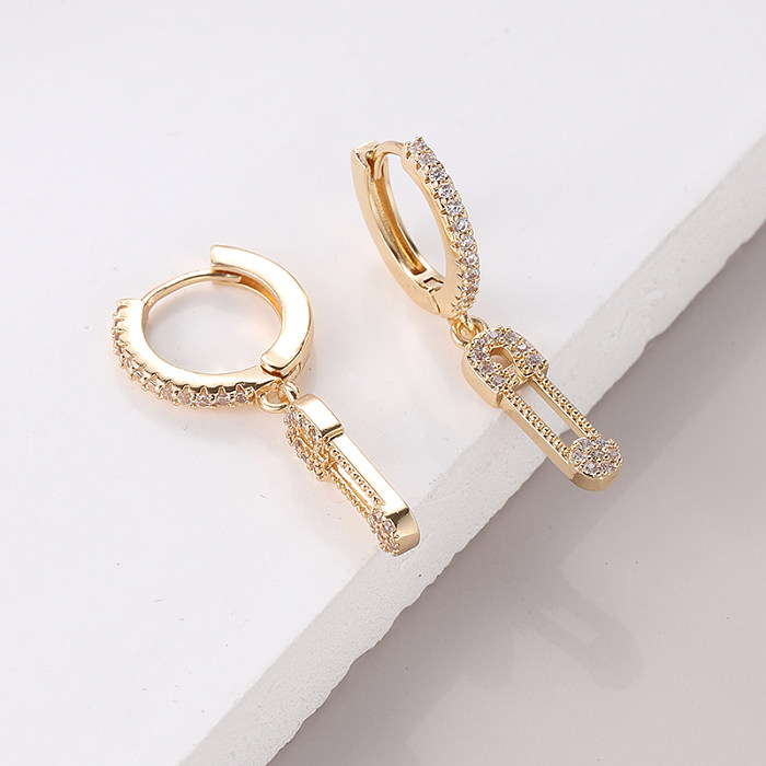 1 Pair Modern Style Paper Clip Inlay Copper Zircon Drop Earrings