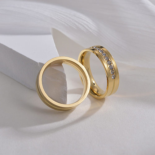 1 Piece Fashion Geometric Stainless Steel Inlay Zircon Rings