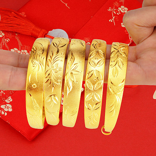 1 Piece Simple Style Flower Copper Plating Bangle