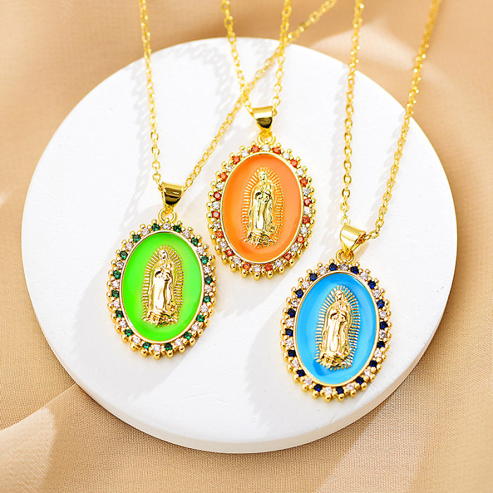 Ethnic Style Geometric Copper Enamel Artificial Crystal Zircon Gold Plated Pendant Necklace