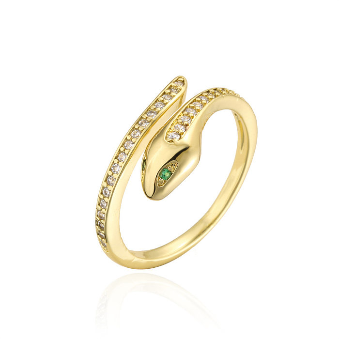 Novo anel de cobra de olhos verdes com zircônia de ouro 18K banhado a cobre europeu e americano