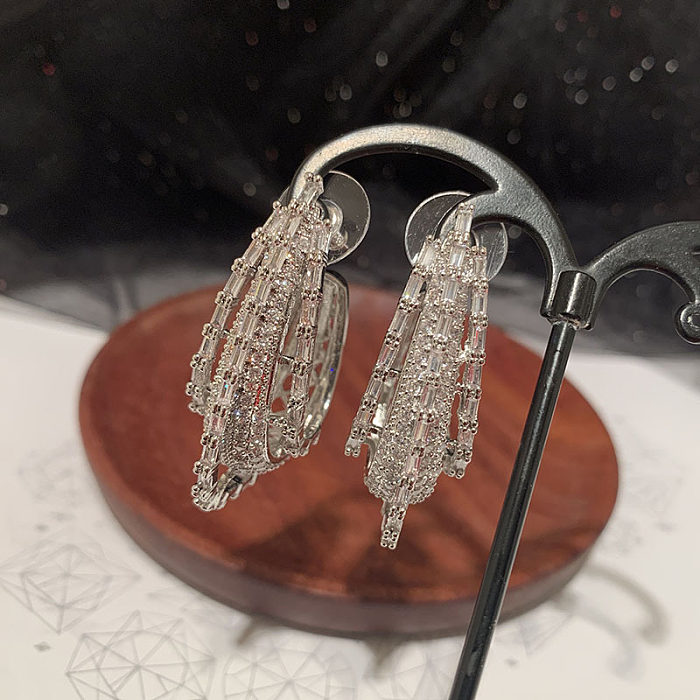Fashion Oval Zircon Multi-layer Three-dimensional Copper Hoop Earrings Wholesale
