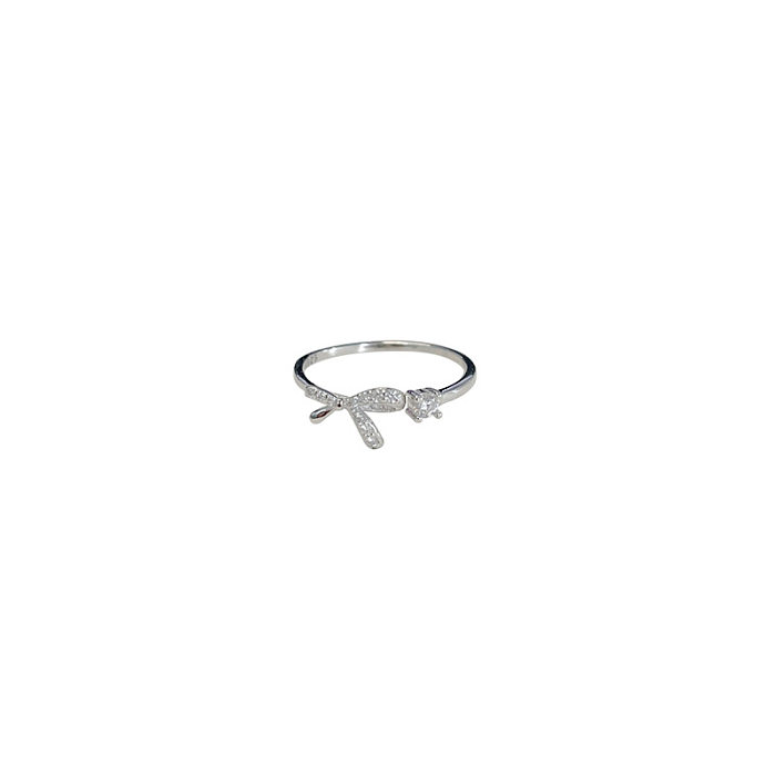 Simple Style Bow Knot Copper Inlay Zircon Rings