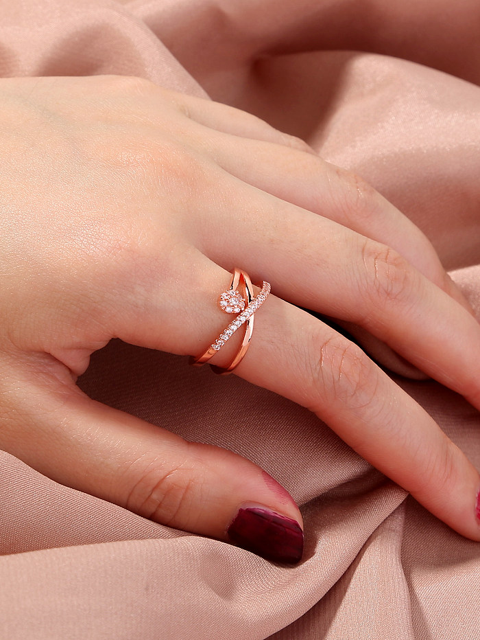 1 Piece Simple Style Rectangle Copper Plating Inlay Zircon Silver Plated Open Ring