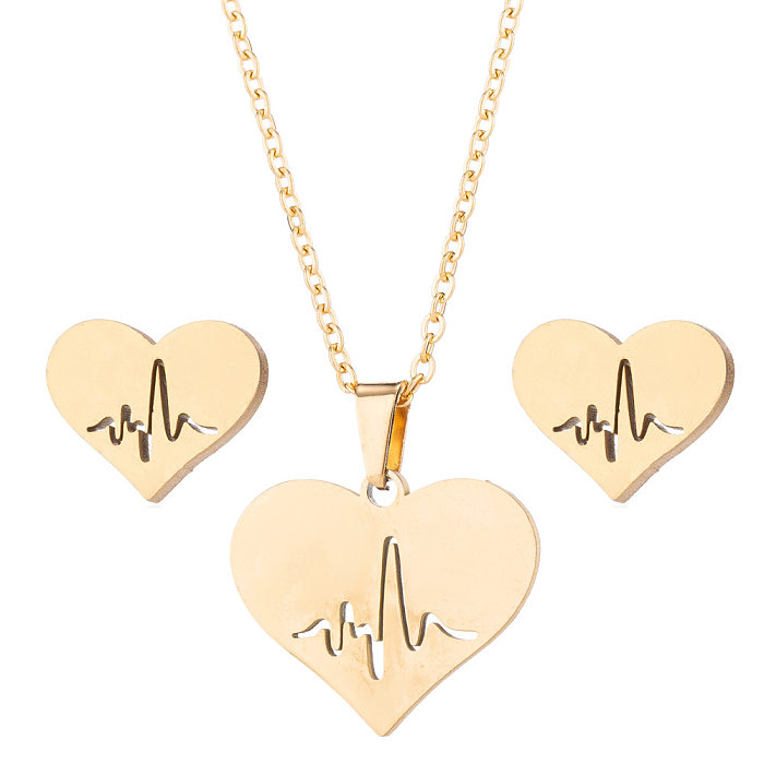 1 مجموعة بسيطة نمط القلب شكل قلب التيتانيوم الصلب تصفيح الأقراط قلادة