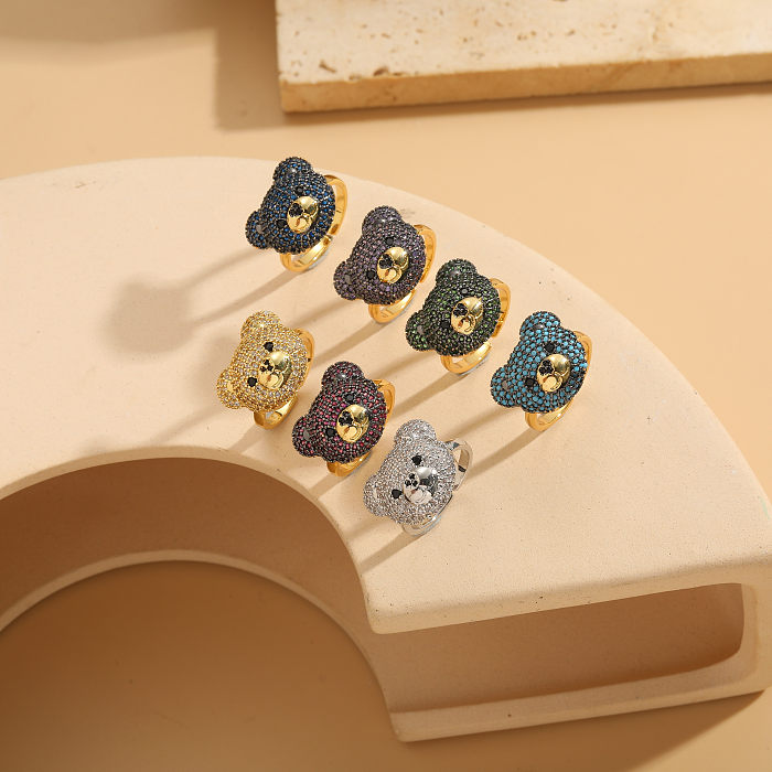 Elegant Luxurious Bear Copper Plating Inlay Zircon 14K Gold Plated Rings