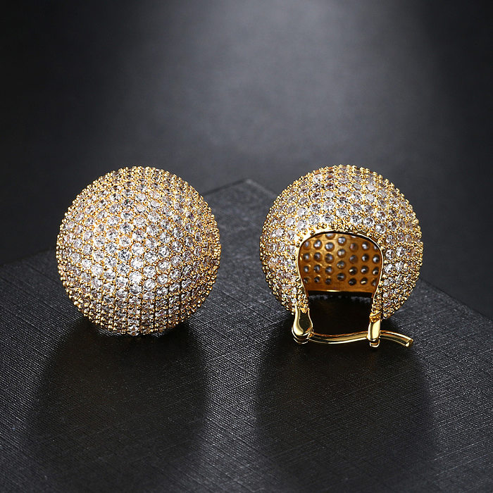 Hip-Hop Ball Copper Plating Inlay Zircon Earrings 1 Pair