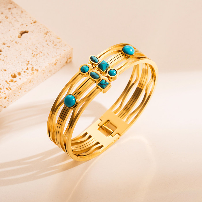1 Piece Fashion Stainless Steel Inlay Turquoise Bangle