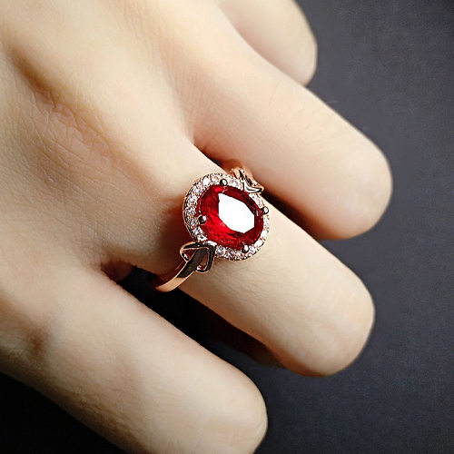 Elegant Oval Copper Plating Inlay Artificial Gemstones Rings
