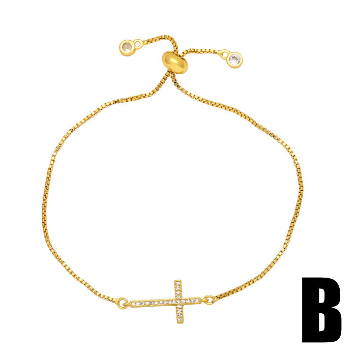Fashion Cross Devil'S Eye Copper Plating Inlay Zircon Bracelets 1 Piece