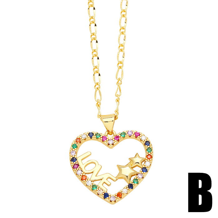 Elegante MAMA-Anhänger-Halskette mit Liebesbrief in Herzform, Edelstahl, Kupferbeschichtung, Inlay, Zirkon, 18 Karat vergoldet