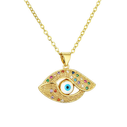 Retro Classic Style Devil'S Eye Copper Plating Inlay Zircon Gold Plated Pendant Necklace