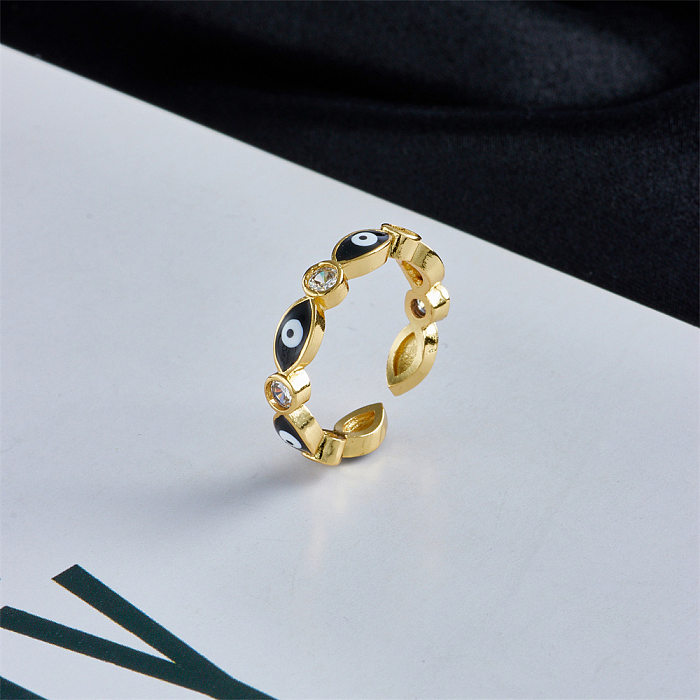Verkupferter 18-Karat-Gold-Micro-Set-Zirkon-Tropföl-Teufelsauge-offener Ring für Damenmode