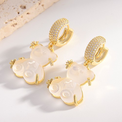 1 Pair Simple Style Bear Inlay Copper Rhinestones 18K Gold Plated Drop Earrings