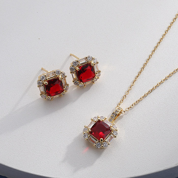Simple Style Geometric Copper Plating Inlay Zircon Earrings Necklace