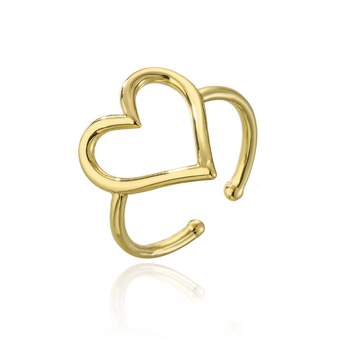 Fashion Copper 18K Gold Zircon Heart Geometric Open Ring Female Wholesale