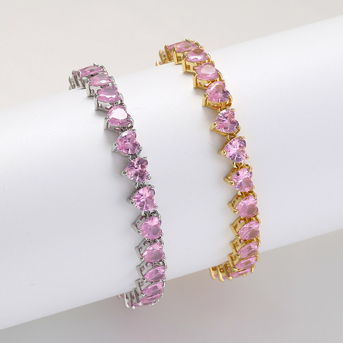Luxurious Heart Shape Copper Inlay Zircon 18K Gold Plated Women'S Bracelets Necklace