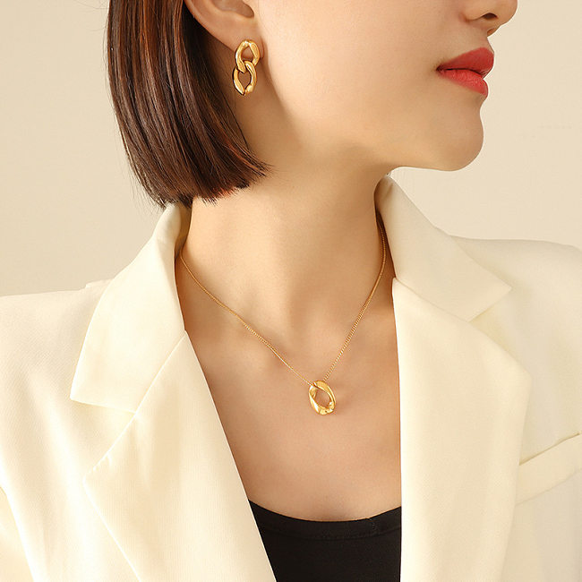Einfache Mode Titan Stahl Halskette Weibliche Zubehör Ohrringe Schmuck Set Mädchen