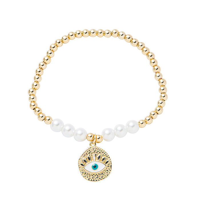 Fashion New Copper Gold-plated Oil Devil's Eye Bracelet Copper Beads Pearl Elastic Bracelet