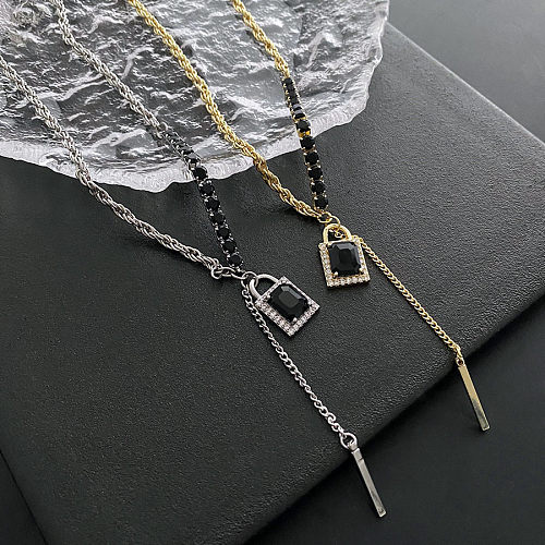 Collar de diamantes artificiales con incrustaciones de cobre y acero titanio con cerradura estilo INS, 1 pieza