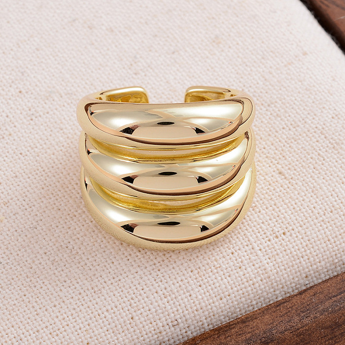 IG Estilo Estilo Francês Estilo Simples Listra Chapeamento de Cobre 14 K Banhado A Ouro Anéis de Banda Larga Anéis Abertos