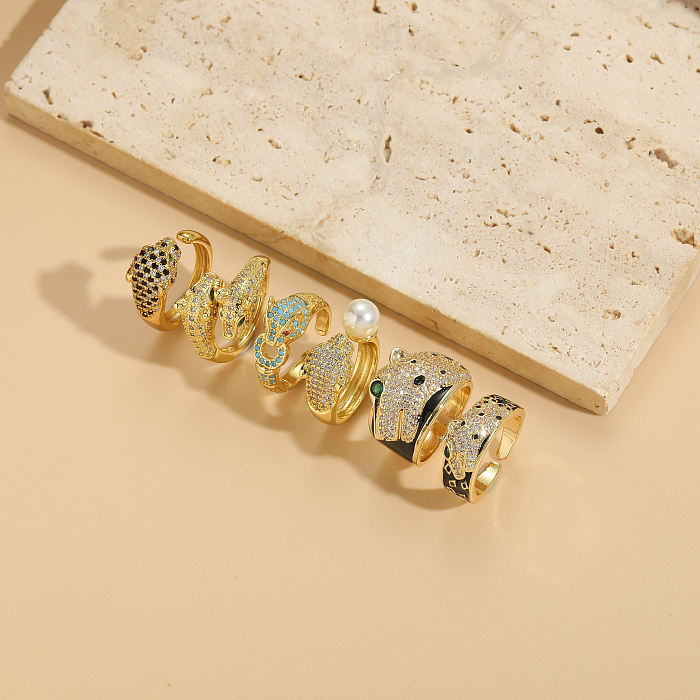 Anneaux ouverts en cuivre plaqué or 14 carats, Style classique décontracté, incrustation asymétrique de perles en Zircon