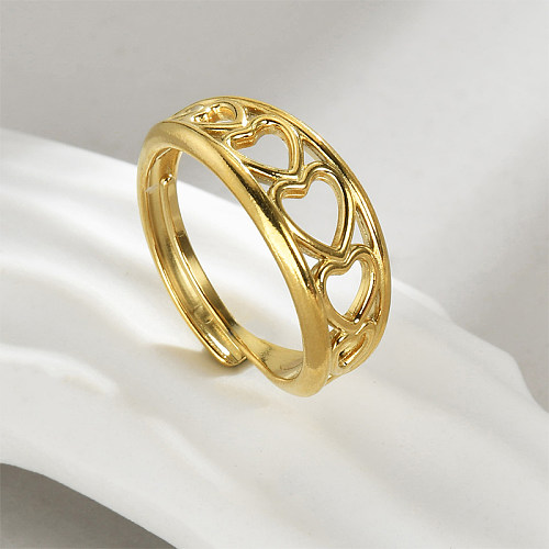 Schlichter Stil, herzförmige offene Ringe mit Edelstahlbeschichtung, ausgehöhlt, 14 Karat vergoldet