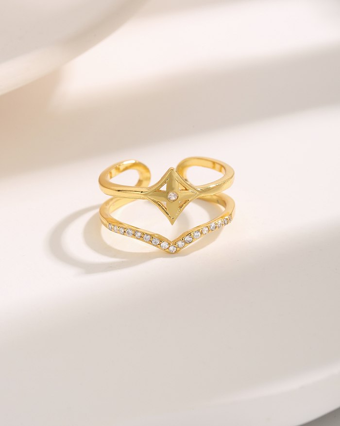 Luxuriöse, herzförmige Krone mit Rautenverkupferung, Inlay aus Zirkon, 18 Karat vergoldet, offene Ringe