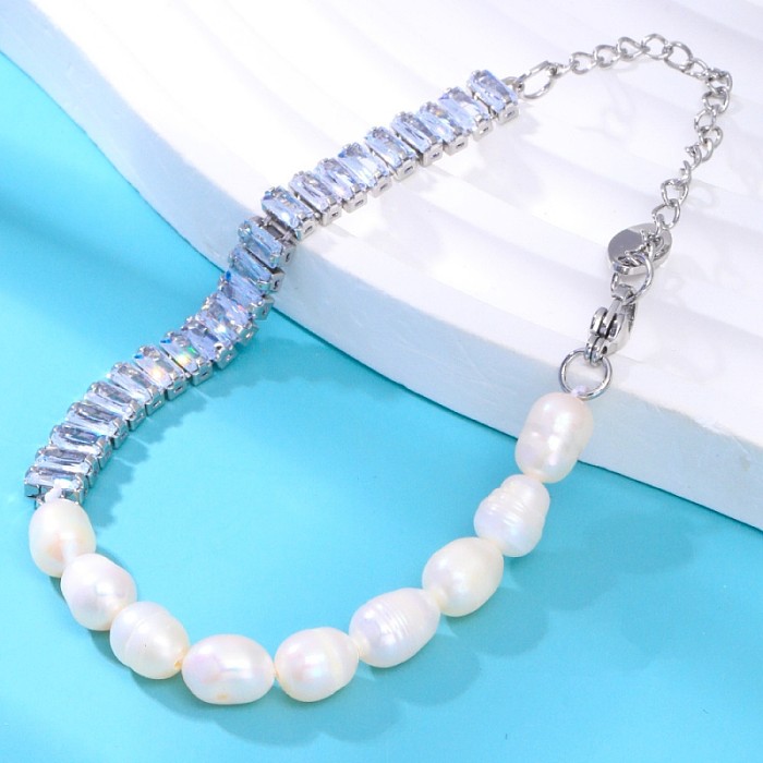 Bracelets en Zircon de perles d'eau douce avec incrustation de cuivre géométrique de Style Simple et doux