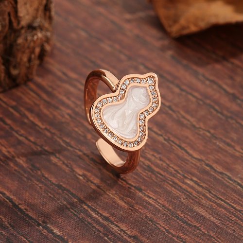 Elegant Vintage Style Gourd Copper Plating Inlay Zircon 18K Gold Plated Open Rings