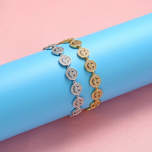 Bracelet à chaîne de queue réglable en cuivre et Zircon, mode Smiley Face