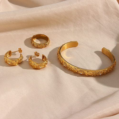 Pendientes de pulseras de anillos de circón de luna geométrica de acero inoxidable geométrico de moda
