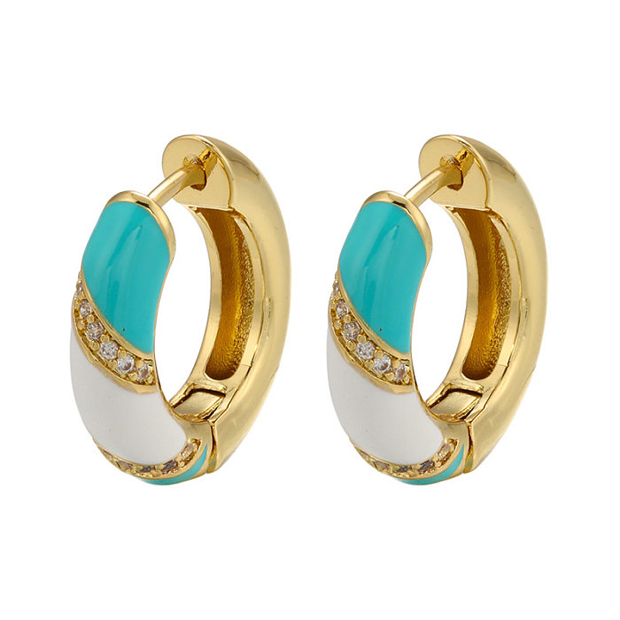 1 Pair Casual Geometric Copper Enamel Zircon Earrings