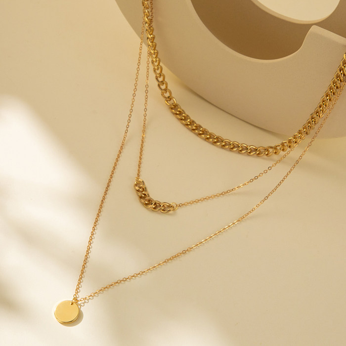 Casual Round Copper Layered Plating Gold Plated Layered Necklaces