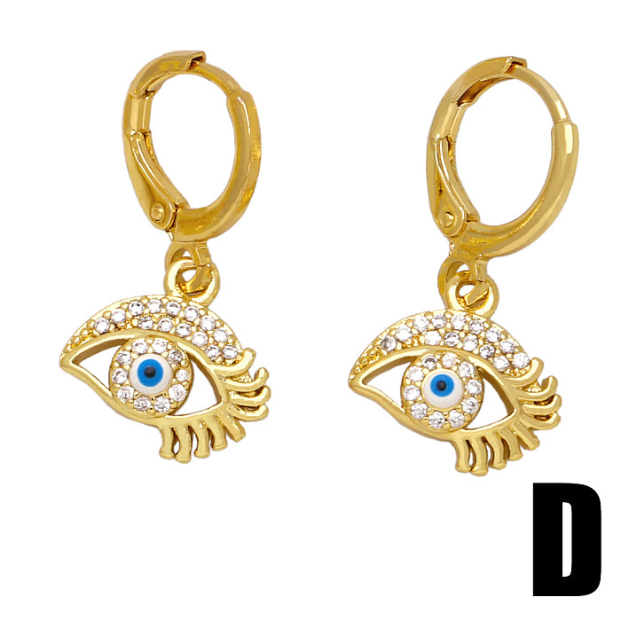 1 Pair Retro Simple Style Devil'S Eye Plating Inlay Copper Zircon 18K Gold Plated Drop Earrings