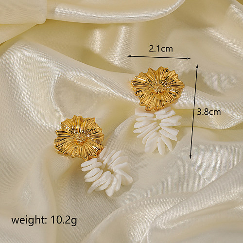 1 par de pendientes colgantes chapados en oro de 18 quilates con revestimiento de flor retro